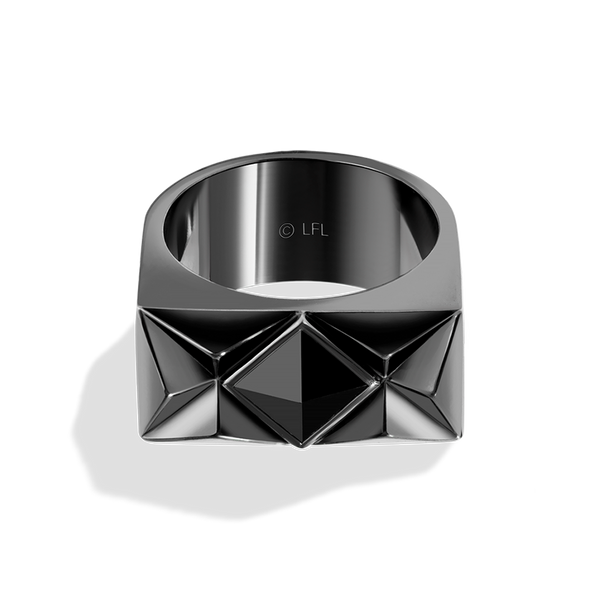 DARK ARMOR MEN'S RING Black Onyx Silver and Black Rhodium