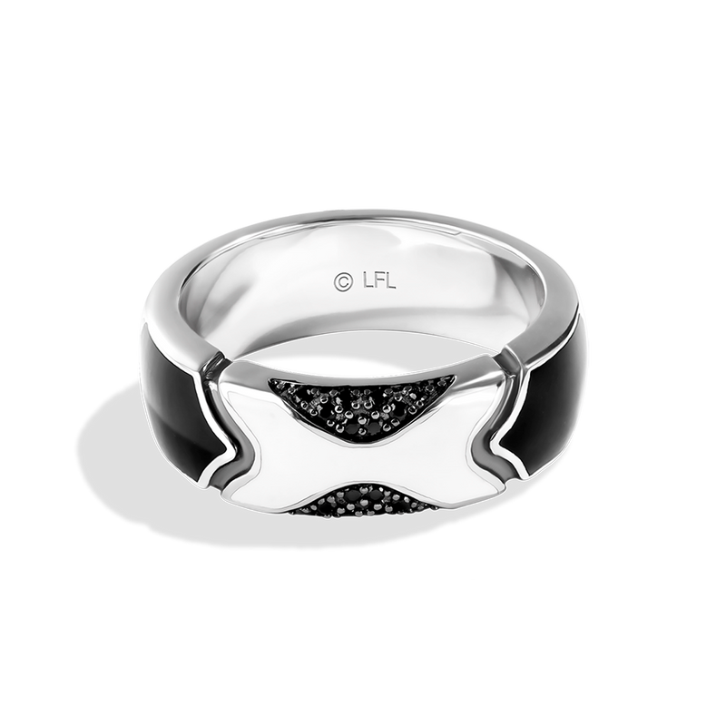  Star Wars Stormtrooper™ inspired WOMEN'S Diamond RING Black Diamond Accent and Ceramic Silver Front view