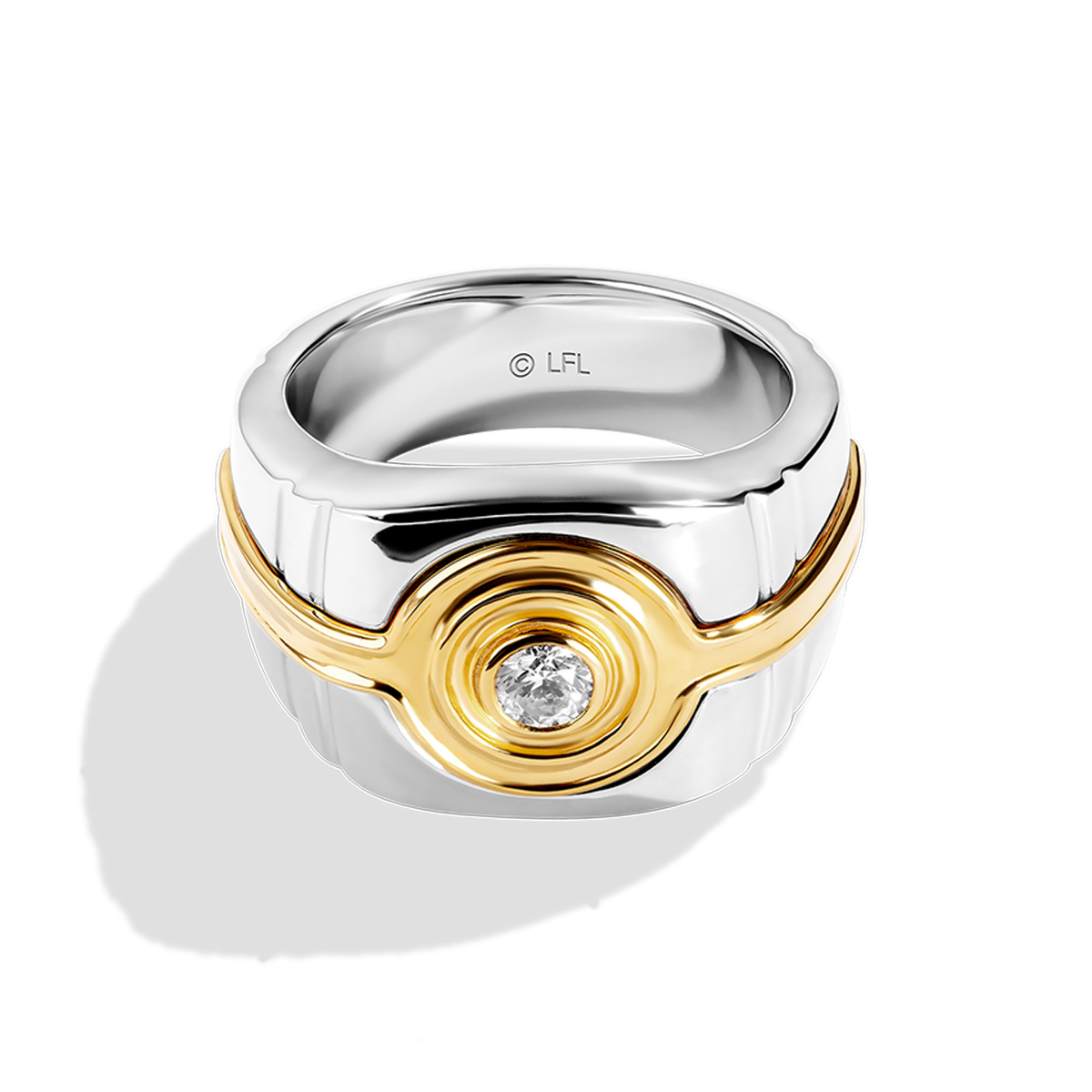 Star Wars C 3PO White Diamond Men s Ring Silver Yellow Gold 1 4