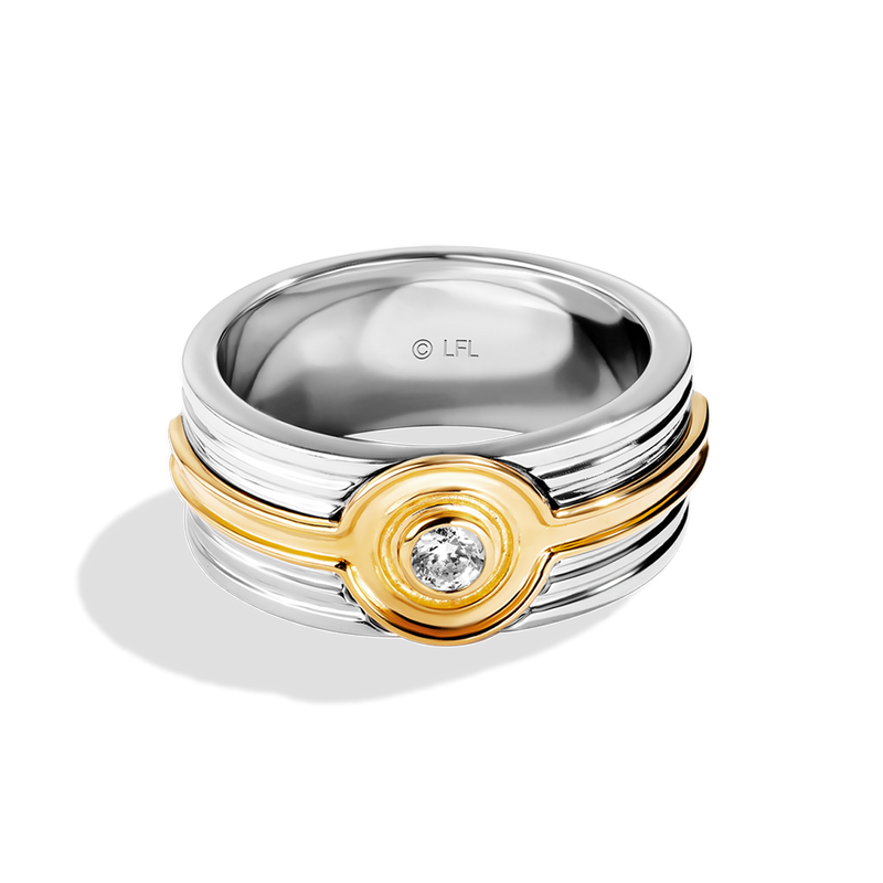 Star Wars C-3PO™ Inspired MEN'S Diamond RING 1/6 CT.TW. White Diamonds Two Tone Silver and 10K Yellow Gold Front view
