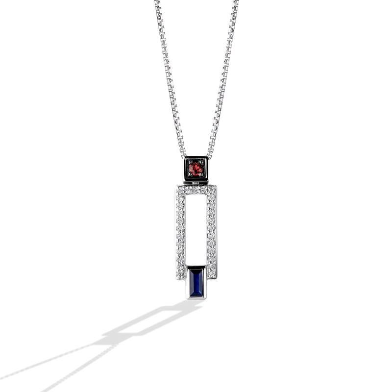 Star Wars R2-D2™ WOMEN'S Diamond PENDANT 1/5 CT.TW. White Diamonds Garnet and Blue Sapphire Silver Front view