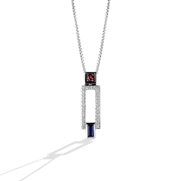 R2 SERIES WOMEN'S PENDANT 1/5 CT.TW. White Diamonds Garnet and Blue Sapphire Silver