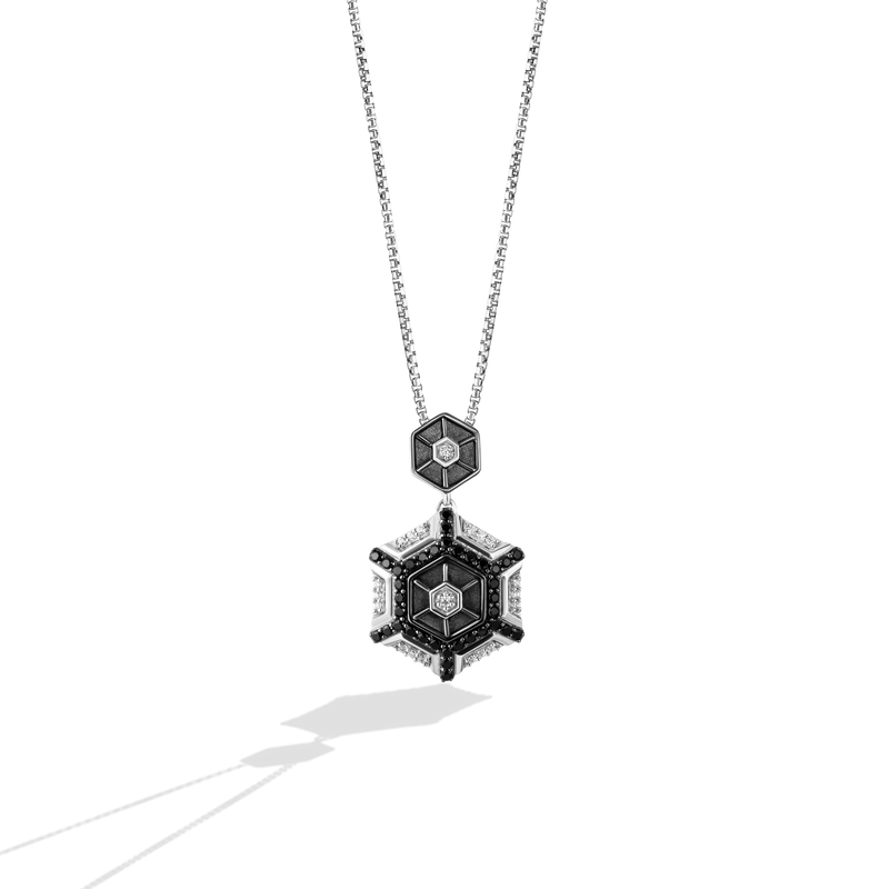 Star Wars TIE Fighter inspired Women's Diamond Pendant 1/3 CT.TW. with Black and White Diamonds Silver Front view