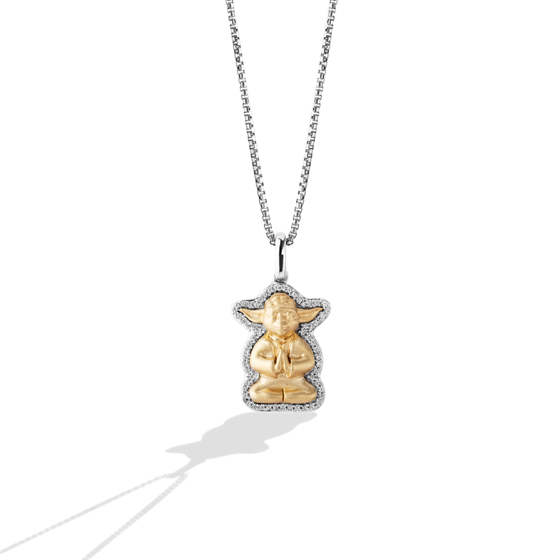 Star Wars Yoda™ Inspired Women's Diamond Pendant 1/10 CT.TW. with White Diamonds Silver and 10K Yellow Gold Front View