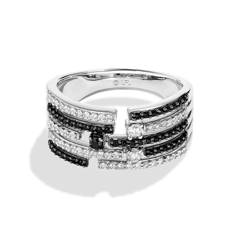 Star Wars the speed of light in the galaxy WOMEN'S Diamond RING 1/2 CT.TW. Black and White Diamonds Silver and Black Rhodium Front view