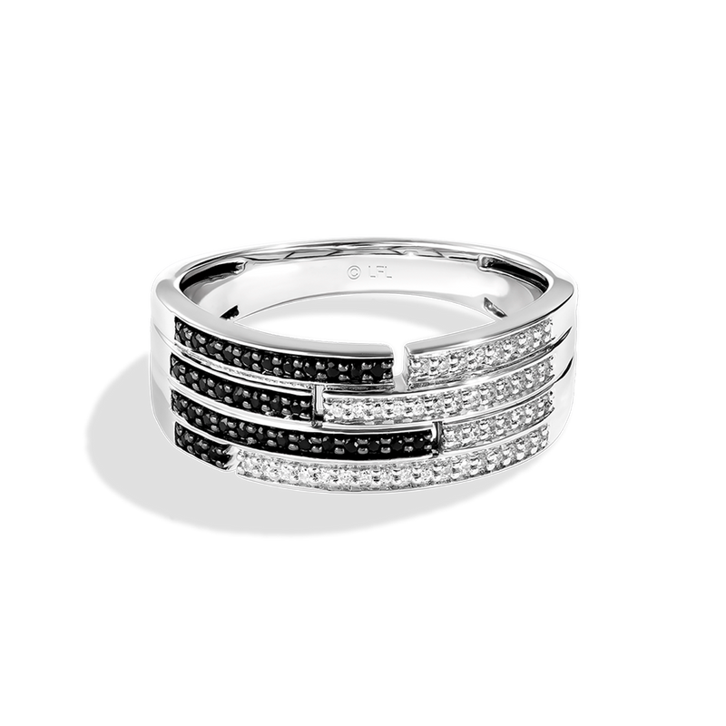 Star Wars the speed of light in the galaxy WOMEN'S Dimaond RING 1/4 CT.TW. Black and White Diamonds Silver and Black Rhodium Front view