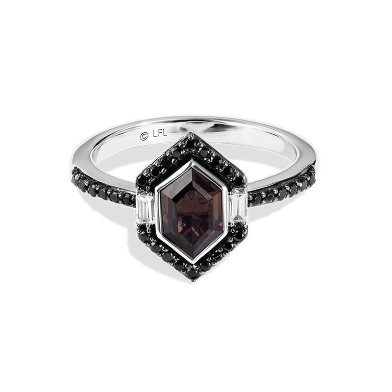 Star Wars Chewbacca™ WOMEN'S Diamod RING 1/3 CT.TW. Black Diamonds and Smokey Quartz Silver Front View