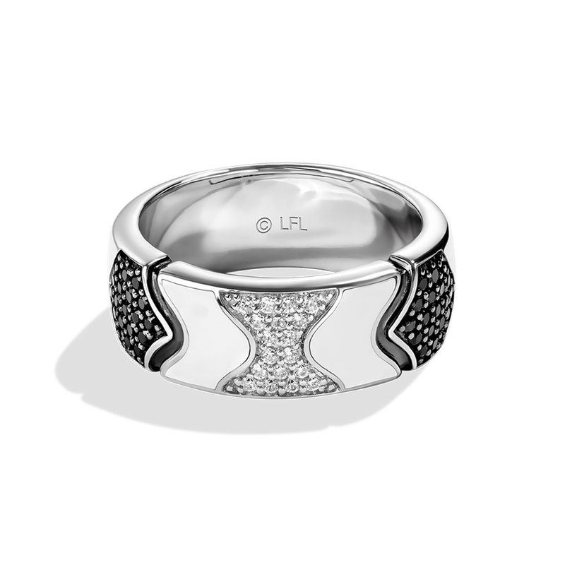  Star Wars Stormtrooper™ inspired WOMEN'S Diamond  RING 1/2 CT.TW. Black and White Diamonds and Ceramic Silver  Front view