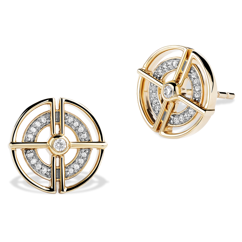 Star Wars C-3PO™ Inspired WOMEN'S Diamond STUDS 1/10 CT.TW. White Diamonds 10K Yellow Gold Side view