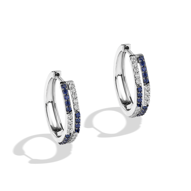 Star Wars R2-D2™ WOMEN'S Diamond HOOPS 1/4 CT.TW. White Diamonds and Blue Sapphire Silver Front view
