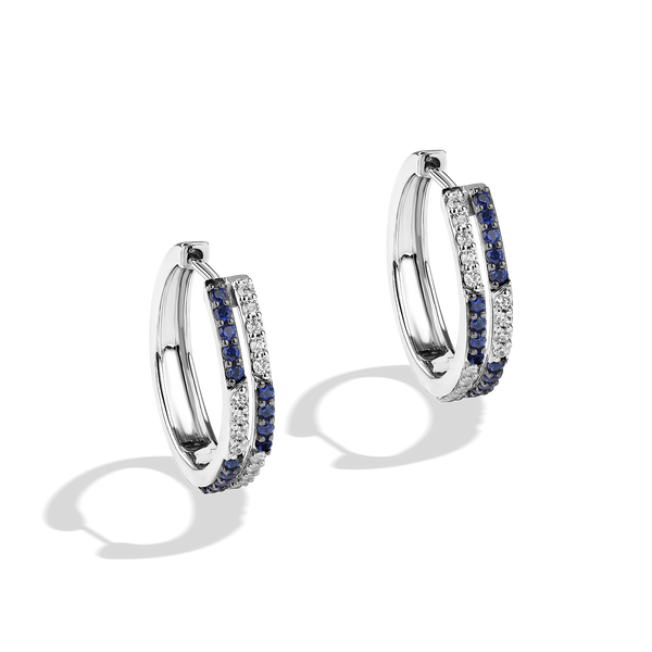 R2 SERIES WOMEN'S HOOPS 1/4 CT.TW. White Diamonds and Blue Sapphire Silver