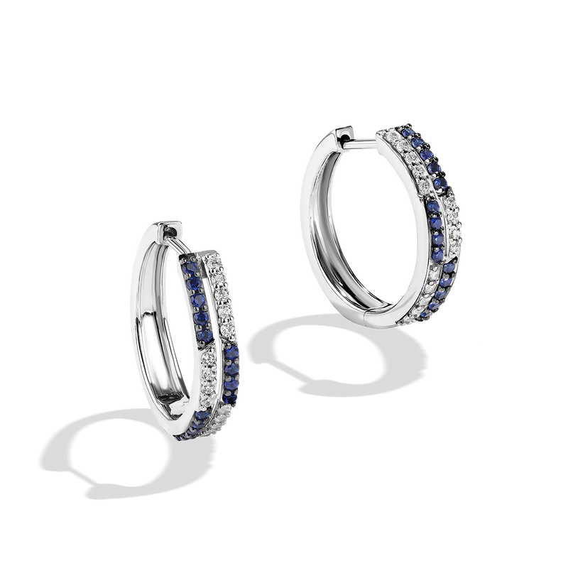 Star Wars R2-D2™ WOMEN'S Diamond HOOPS 1/4 CT.TW. White Diamonds and Blue Sapphire Silver Side view