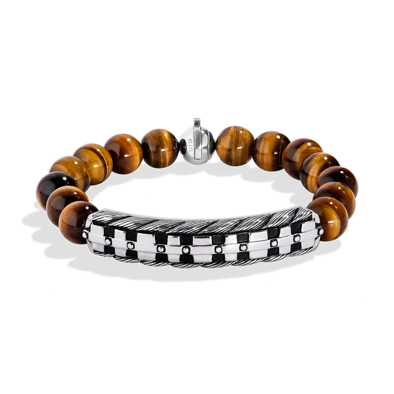 Star Wars Chewbacca™ MEN'S BRACELET Tiger Eye Shamballa Beads Silver and Black Rhodium Front view