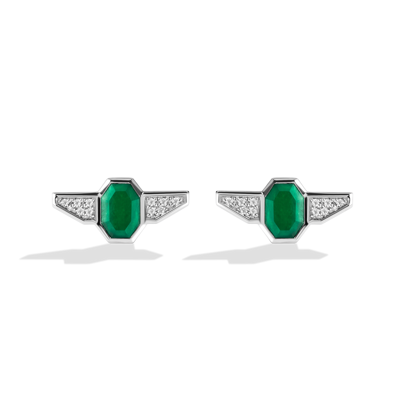 Star Wars Yoda™ Inspired WOMEN'S Diamond STUDS 1/10 CT.TW. White Diamonds and Green Agate Silver Front view