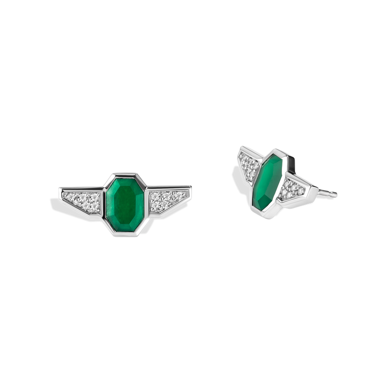 Star Wars Yoda™ Inspired WOMEN'S Diamond STUDS 1/10 CT.TW. White Diamonds and Green Agate Silver Side view