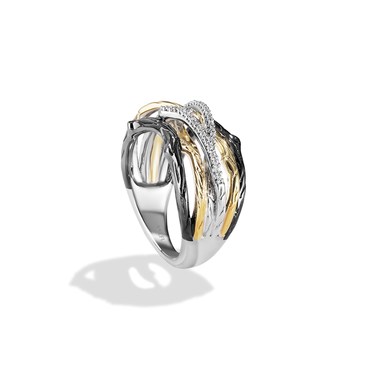 Fixed Net Ring in White Gold Plated Silver | Blackdot Gallery