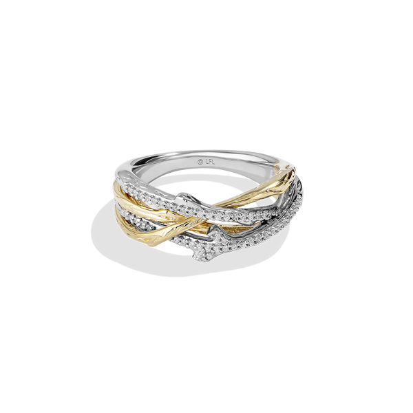 THE DAGOBAH WOMEN'S RING 1/6 CT.TW. White Diamonds True Two Tone Silver and 10K Yellow Gold