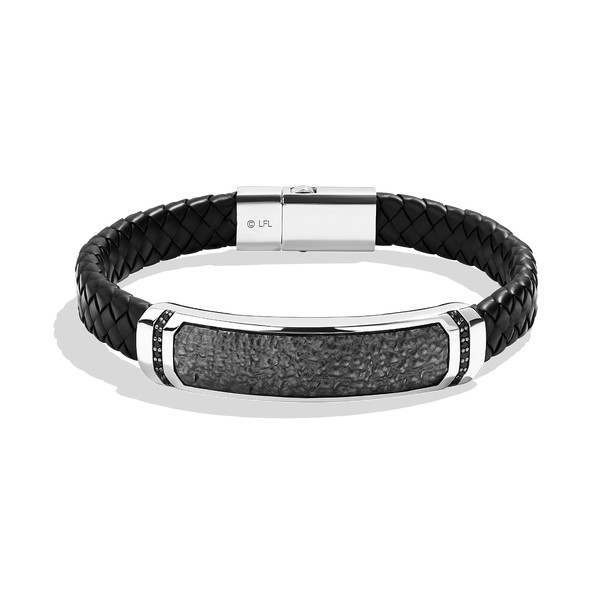 イン カーボナイト　メンズブレスレット 1/5 CT.TW. ブラックダイアモンド　シルバー/レーザーストラップ