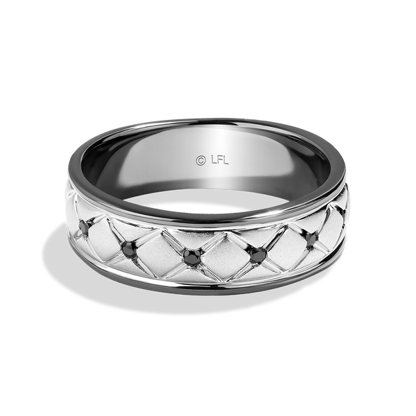 I KNOW, MEN'S BAND 1/10 CT.TW. black diamonds 10k White Gold