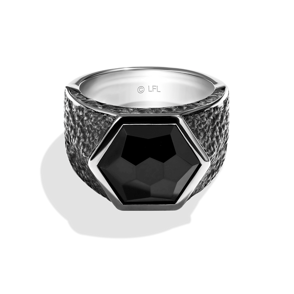 IN CARBONITE MEN'S RING Black Onyx Silver and Black Rhodium