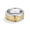 THREEPIO SERIES MEN'S RING White Diamond Accent Two Tone Silver and 10K Yellow Gold