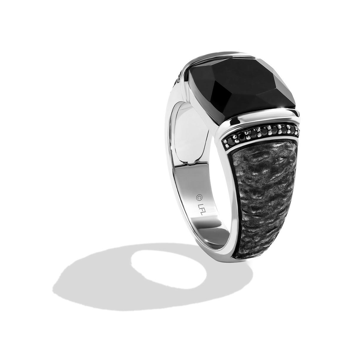 Sterling Silver Ring - Men's Black Onyx Solid Back Ring