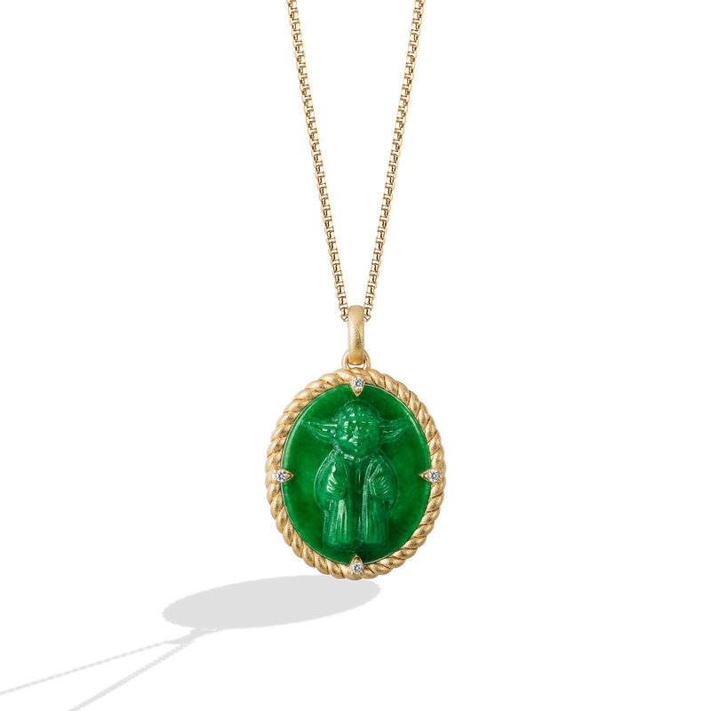 Star Wars Yoda™ Inspired WOMEN'S Diamond PENDANT Accent and Jade 10K Yellow Gold Front view