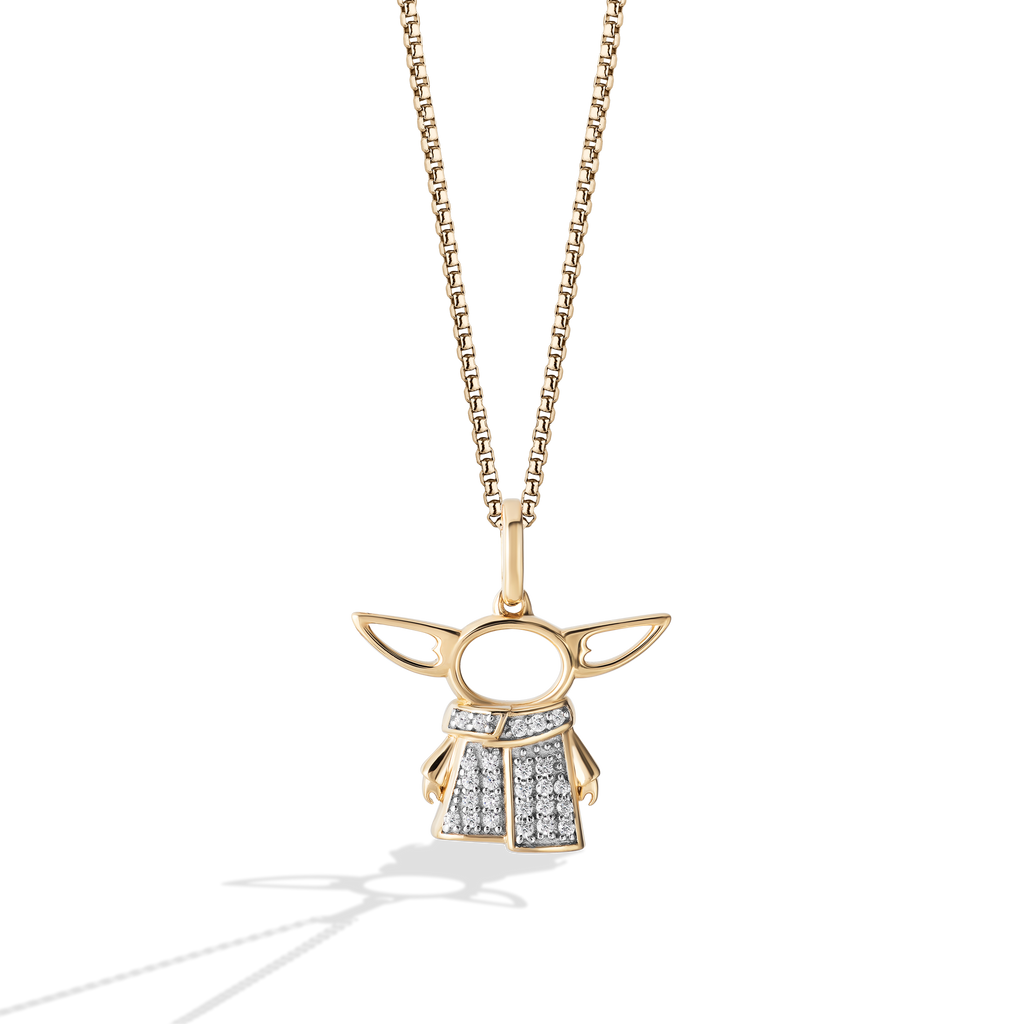 Star Wars Grogu White Diamond Women s Pendant Yellow Gold 1 10