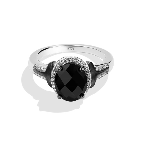 THE MANDALORIAN™ WOMEN'S RING 1/6 CT.TW. Diamonds and Black Onyx, Sterling Silver and Black Rhodium