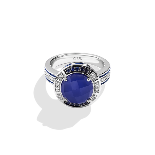 R2 SERIES WOMEN'S RING 1/6 CT.TW. White Diamonds, Blue Sapphire, Blue Onyx and Garnet, Sterling Silver