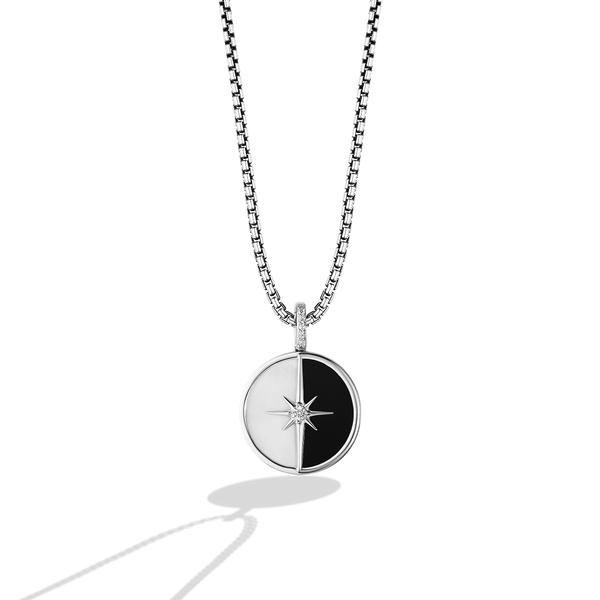 GUARDIANS OF LIGHT MEN'S/WOMEN'S PENDANT Diamond Accent, Onyx, Mother of Pearl, Sterling Silver