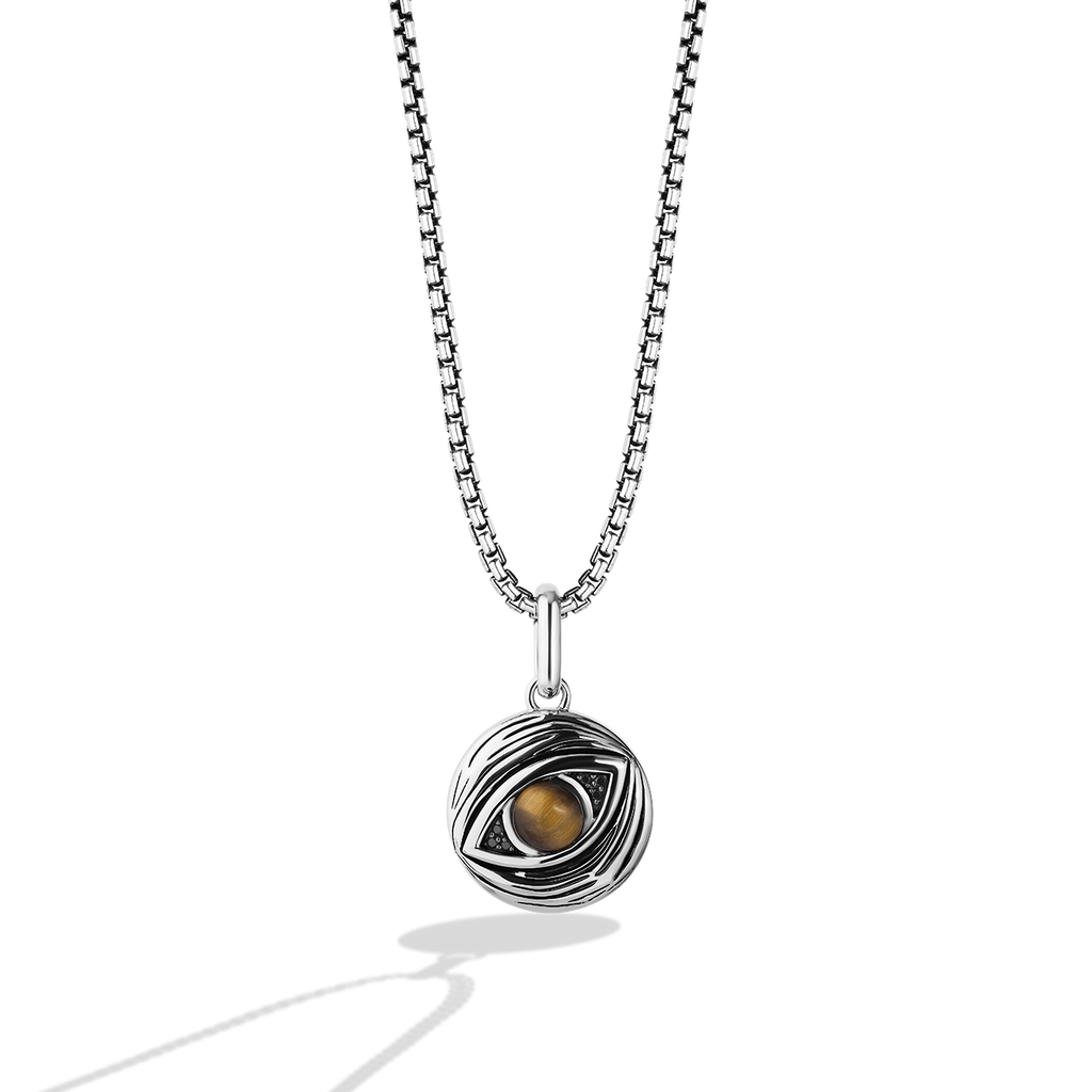 JABBA THE HUTT™ MEN'S/WOMEN'S PENDANT Black Diamond Accent, Tigers Eye,  Sterling Silver with Black Rhodium