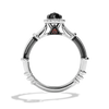 DARK ARMOR ENGAGEMENT RING 5/8 CT.TW. Black Rose Cut Diamond and White Diamonds, Garnet, 14k White Gold with Black Rhodium