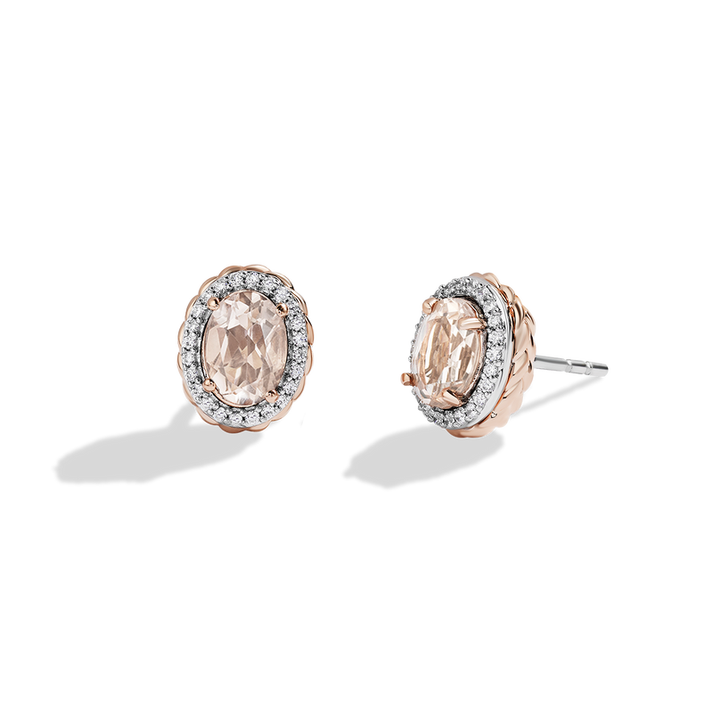 Star Wars™ Princess Leia Diamonds & Morganite Women's Earrings in 10K Rose Gold & Sterling Silver 1/6 CTTW View 1