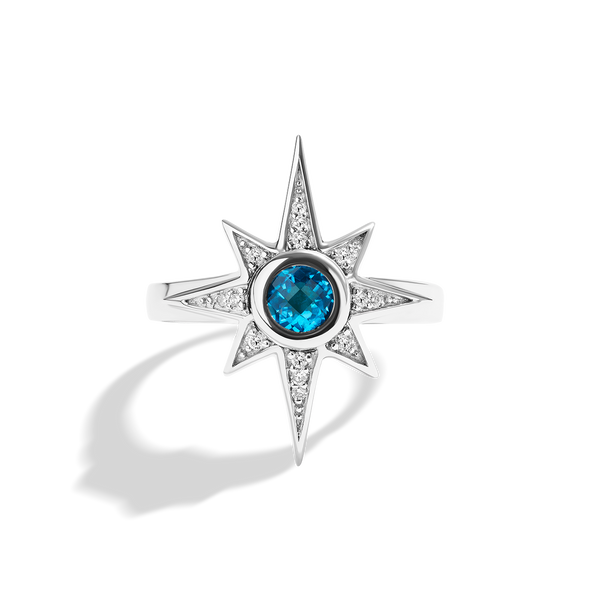 KYBER CRYSTAL RADIANCE WOMEN'S RING 1/10 CT.TW. White Diamonds and Swiss Blue Topaz, Sterling Silver