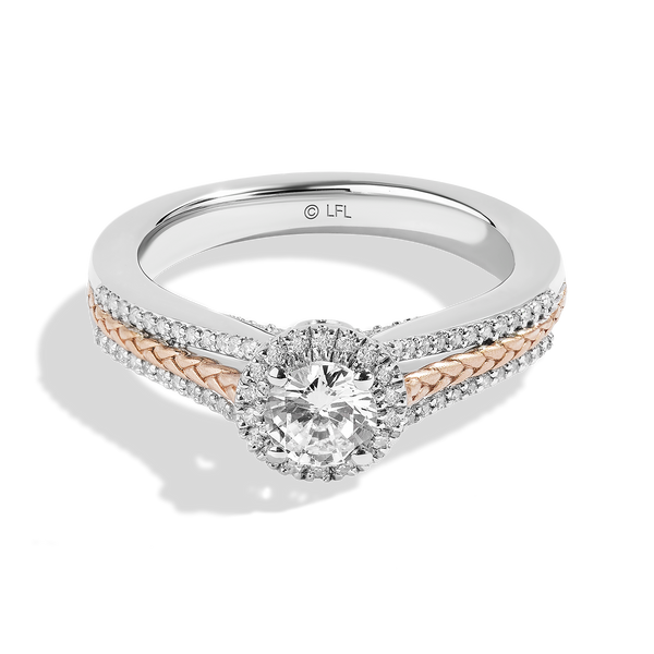 14K WHITE GOLD AND ROSE GOLD PRINCESS LEIA™ HALO ENGAGEMENT RING with 1/2 CT.TW. Center Stone and 3/4 CT.TW. Diamonds