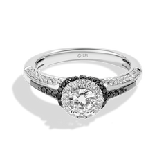 14K WHITE GOLD AND BLACK RHODIUM THE MANDALORIAN™ INSPIRED HALO ENGAGMENT RING with 1/2 CT Center Stone and 1 CT.TW. Diamonds