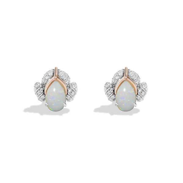 PRINCESS LEIA™ EARRINGS IN 10K ROSE GOLD AND STERLING SILVER with 1/5 CT.TW. Diamonds and Australian Opal