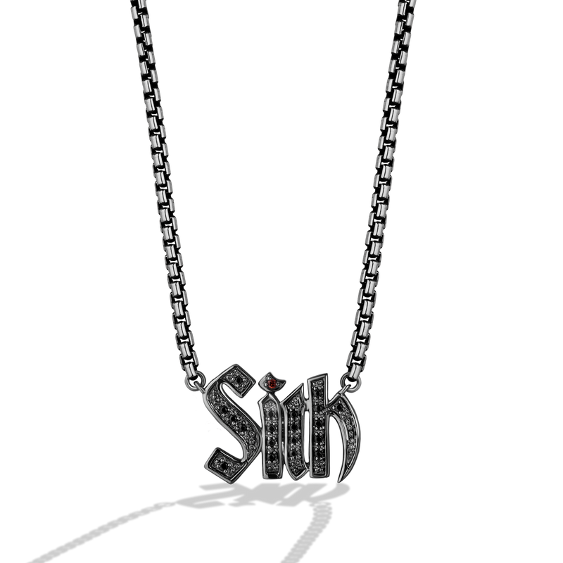 Star Wars™ Into the Galaxy Black Diamonds & Garnet Necklace Pendant in Black Rhodium Over Sterling Silver 1/6 CTTW View 1