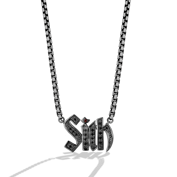 INTO THE GALAXY BLACK RHODIUM OVER STERLING SILVER SITH™ EDITORIAL NECKLACE with 1/6 CT.TW. Black Diamonds and Garnet
