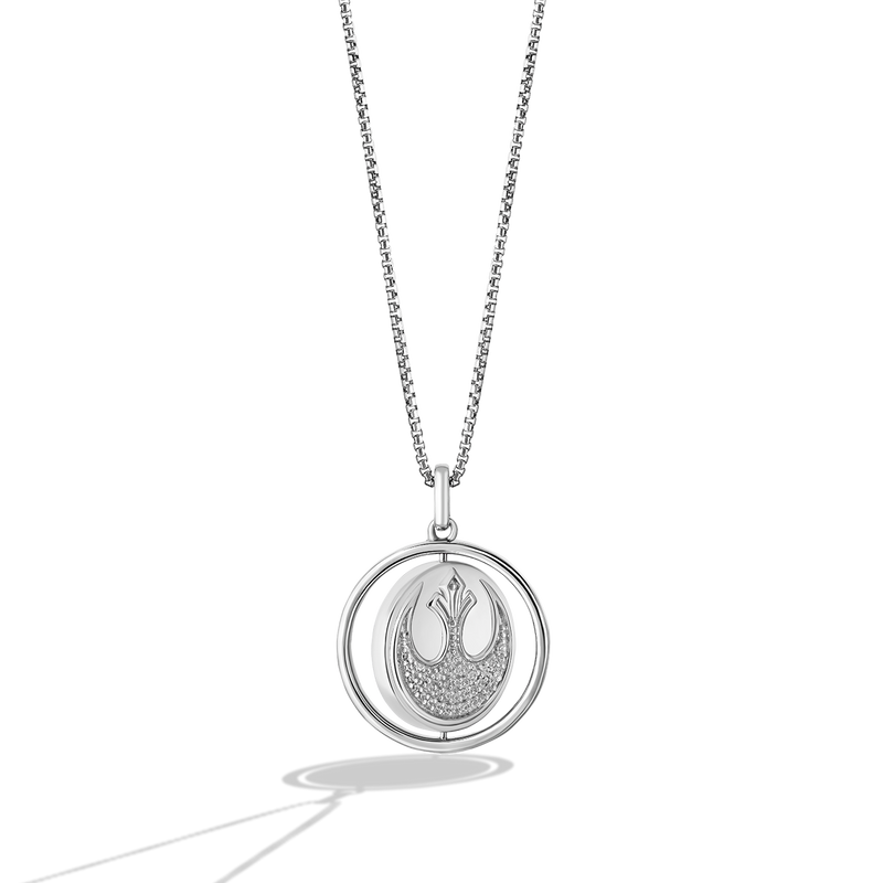 Star Wars™ Into the Galaxy White & Black Diamonds Necklace Pendant in Sterling Silver 1/5 CTTW View 4