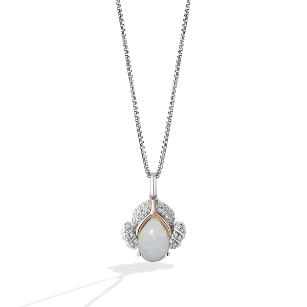 PRINCESS LEIA™ PENDANT IN 10K ROSE GOLD AND STERLING SILVER with 1/6 CT.TW. Diamonds with Australian Opal