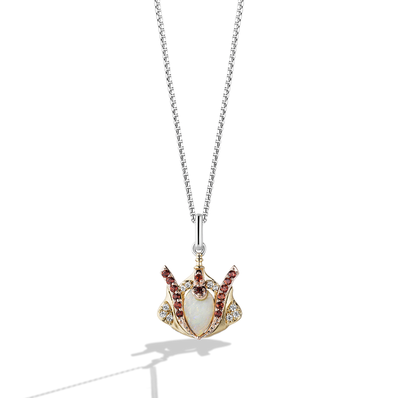 Star Wars™ Queen Amidala Diamonds, Australian Opal & Garnet Necklace Pendant in Sterling Silver, 10K Yellow & Rose Gold 1/20 CTTW View 1