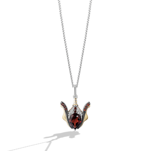 QUEEN AMIDALA™ WOMEN OF STARWARS 10K YELLOW GOLD AND STERLING SILVER GARNET PENDANT with Accent Diamonds