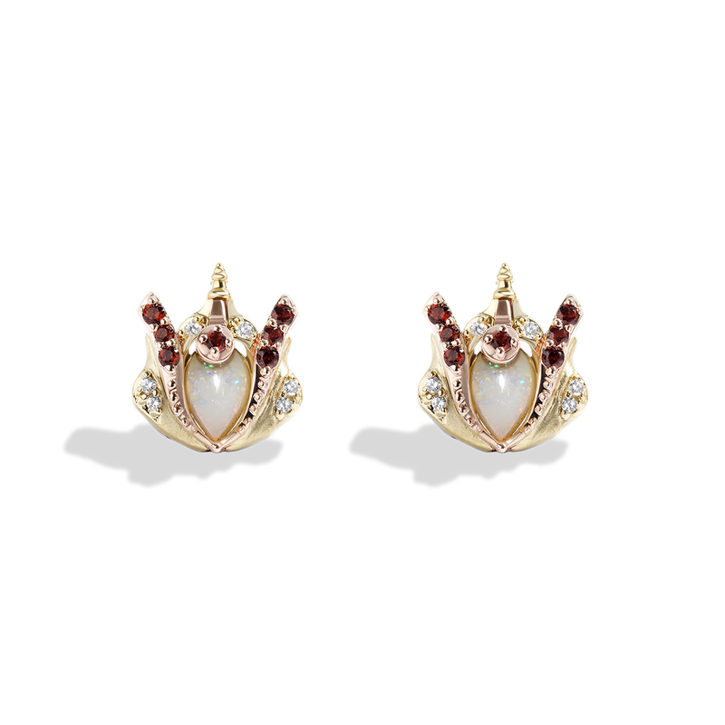 Star Wars™ Queen Amidala Diamonds, Australian Opal & Garnet Earrings in Sterling Silver, 10K Yellow & Rose Gold 1/20 CTTW View 1