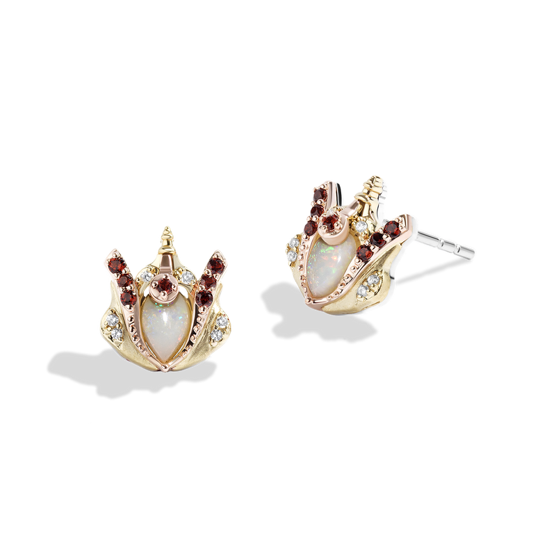 Star Wars™ Queen Amidala Diamonds, Australian Opal & Garnet Earrings in Sterling Silver, 10K Yellow & Rose Gold 1/20 CTTW View 2