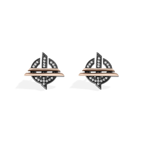 ORDER OF THE INQUISITOR ™ WOMEN'S EARRINGS in Black Rhodium Sterling Silver and 10K Rose Gold with 1/7 CT.TW. White Diamonds