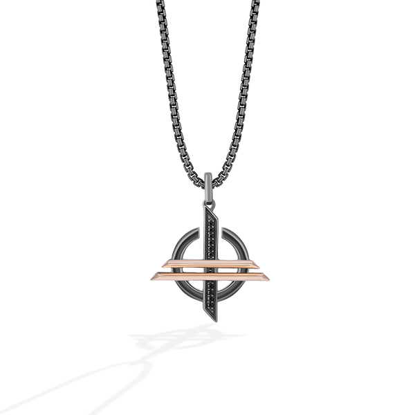 ORDER OF THE INQUISITOR ™ MEN'S/WOMEN'S PENDANT in Black Rhodium Sterling Silver and 10K Rose Gold with 1/12 CT.TW. Black Diamonds
