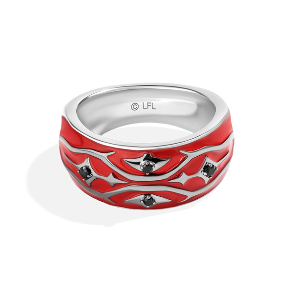 DARTH MAUL™ WOMEN'S RING in Black Rhodium over Sterling Silver and Red Enamel with 1/12 CT.TW. Black Diamond