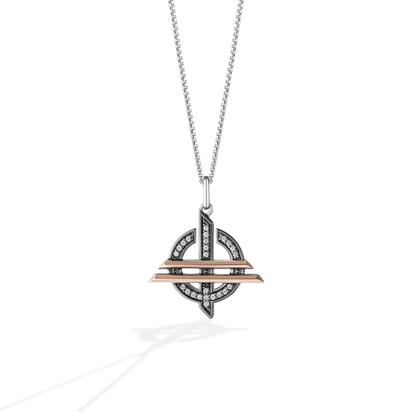 ORDER OF THE INQUISTOR™ WOMEN'S PENDANT in Black Rhodium Sterling Silver and 10K Rose Gold with 1/7 CT.TW. White Diamonds